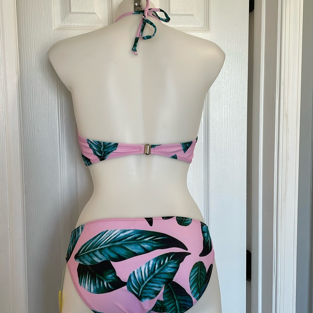 EKOUAER HIGH NECK HALTER TOP BIKINI SWIM SUIT PINK GREEN BLUE Sz Medium - Picture 7 of 9